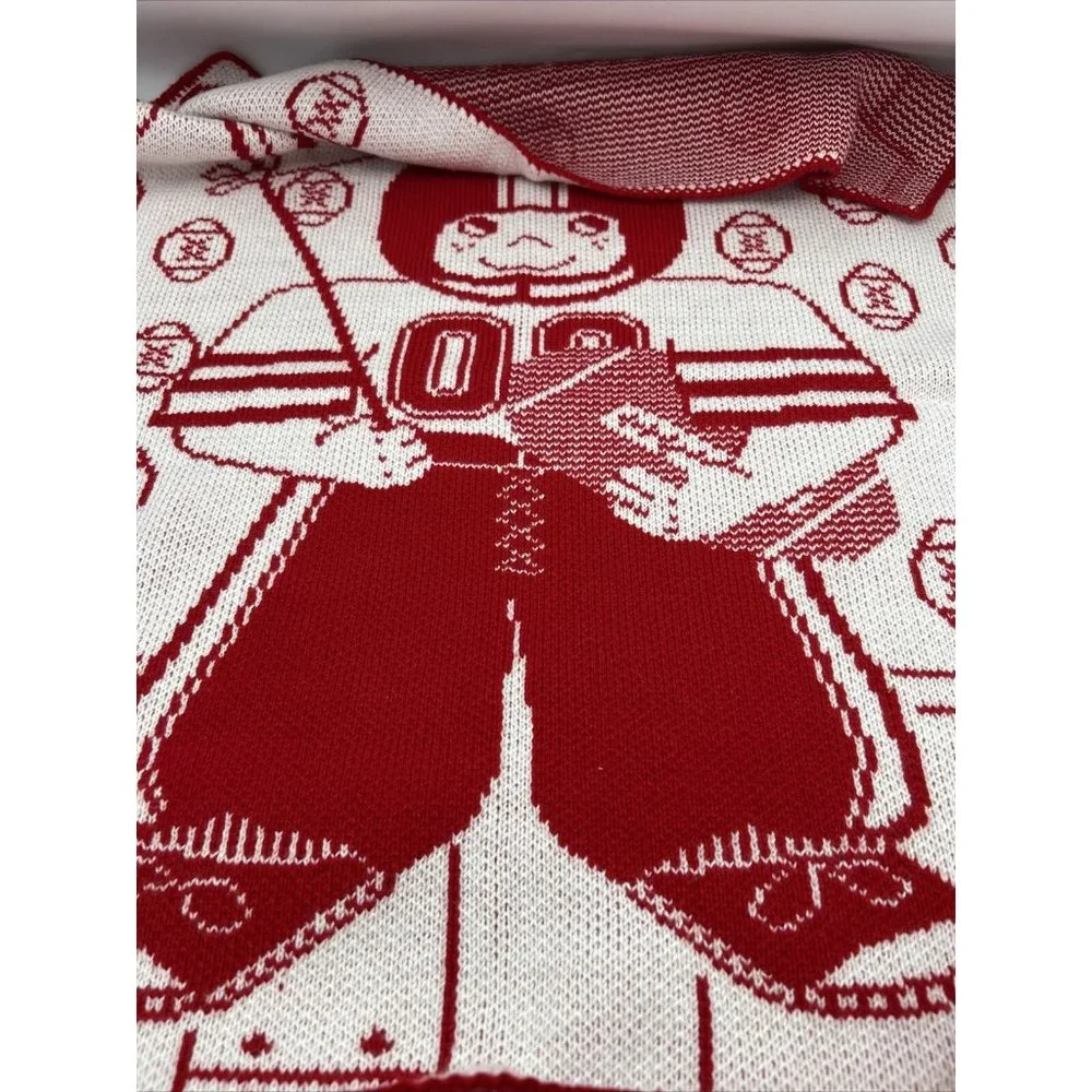 Baby Blanket Footballs Player Flag Red White Cotton Knit Blankie Soft 24x31 Inch